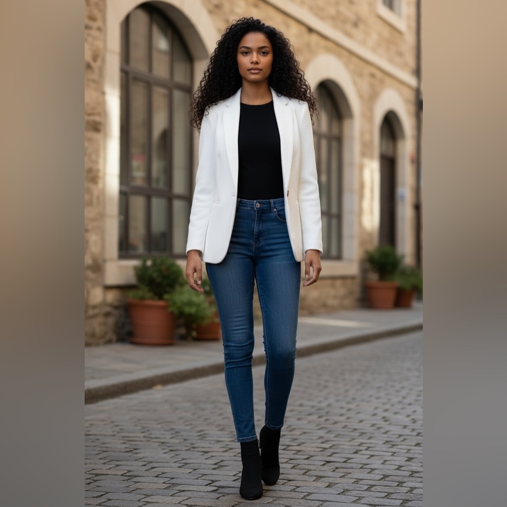 Ann Taylor White Textured Blazer